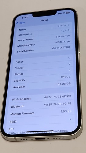 Apple iPhone 16e - 128GB (White) Unlocked - Photo 7 sur 9