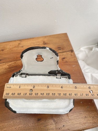 French Enamelware Wall Hung Matches Box Blue White Enamel Allumettes Lidded - Picture 8 of 13