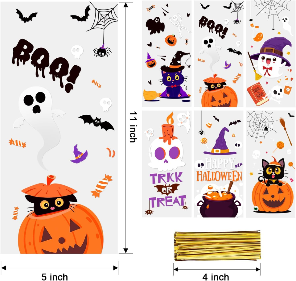 150Pcs Halloween Treat Bags, 5X11 Halloween Candy Bags, Cellophane Bags