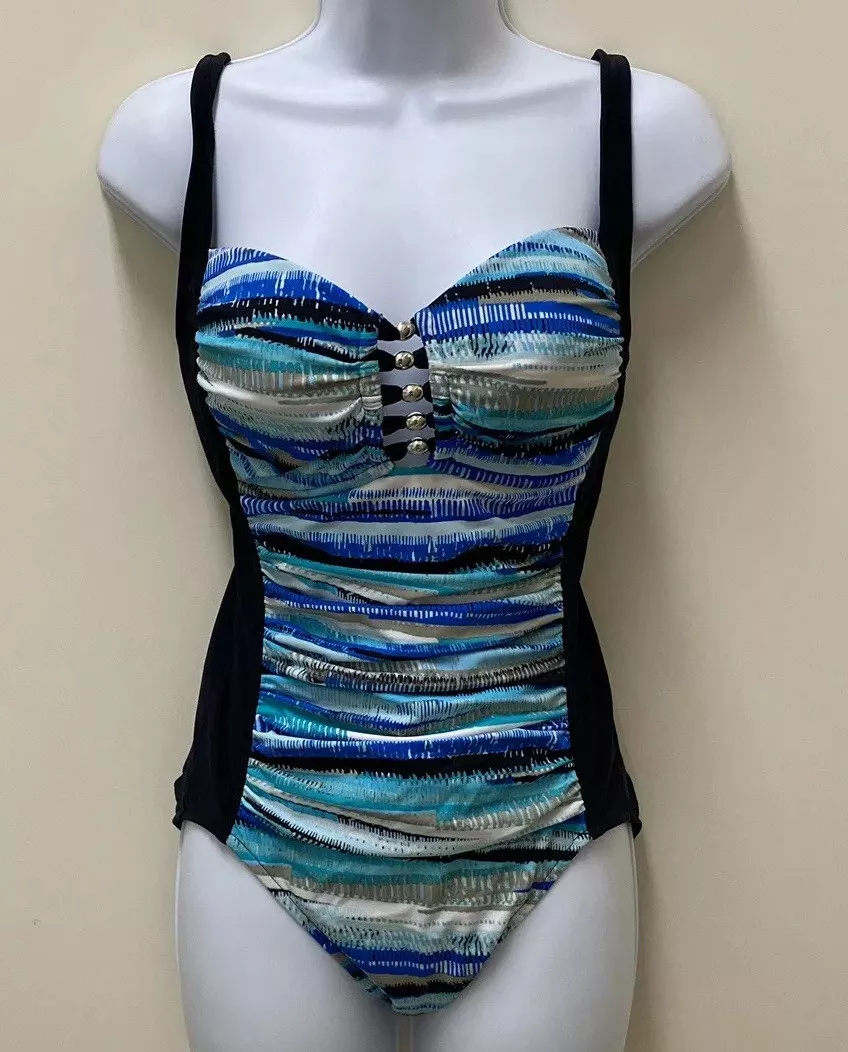 Women s CROFT BARROW Teal Blue Ruched One Piece Bathing Suit Swimsuit Size 6