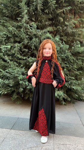 Besticktes Mädchen Palästinain Kleid traditionell Chiffon schwarz 3-12 Jahre Henna - Video 1 von 1