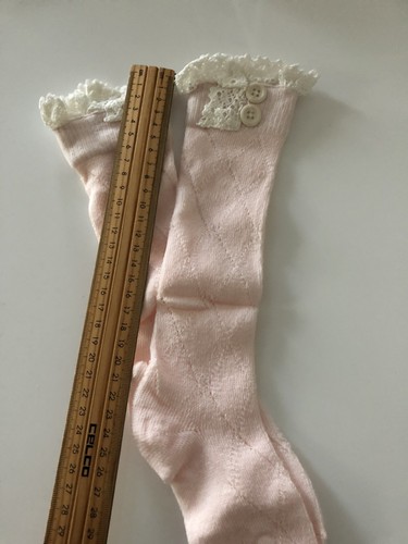 Girls Pink Retro Cotton Ruffle Loose Leg warmer Slouch boots Long Socks tights - Picture 8 of 12