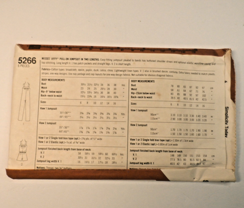 Vintage Sewing Jumpsuit Pattern Simplicity Jiffy #5266 Size 12 Miss Cut - Picture 3 of 3