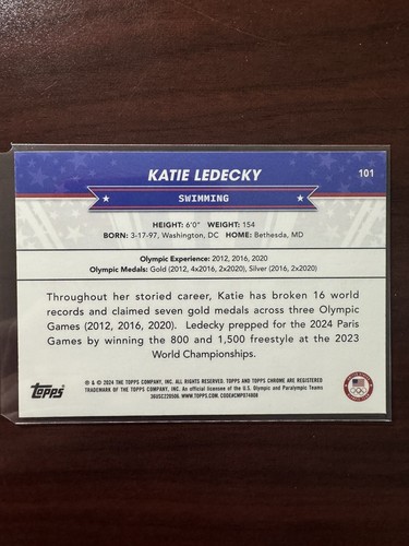 2024 Topps Chrome U.S. Olympic #101 Katie Ledecky - Picture 2 of 2