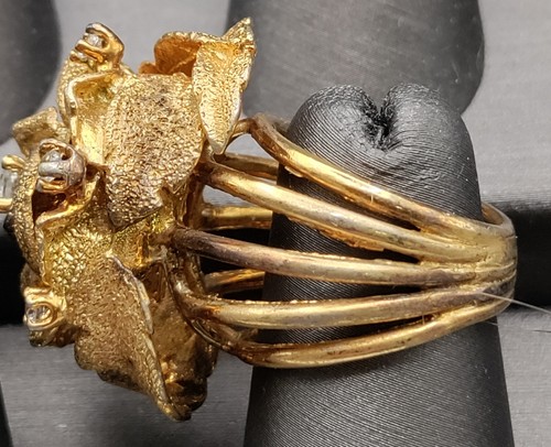 Les Bernard Sterling Vermeil Dimensional Rose Flower Fashion Cocktail Ring - Picture 3 of 9