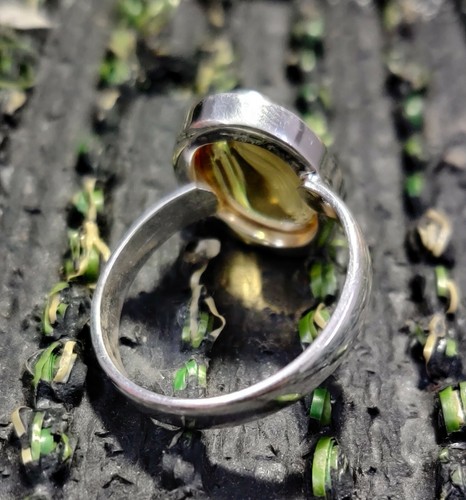 Anello Cabochon Ovale Citrino Meraviglioso Argento Sterling 925 Misura P 1\2 - Foto 6 di 7
