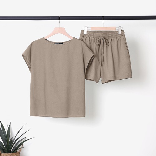 2PCS Womens Casual Outfits Tracksuit Suit Set Solid Loose Shirt Top Pants Shorts - Picture 9 of 16