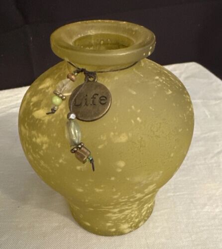 Heavy Opaque Speckled Green Glass Vase, 4 inch - Picture 2 of 8