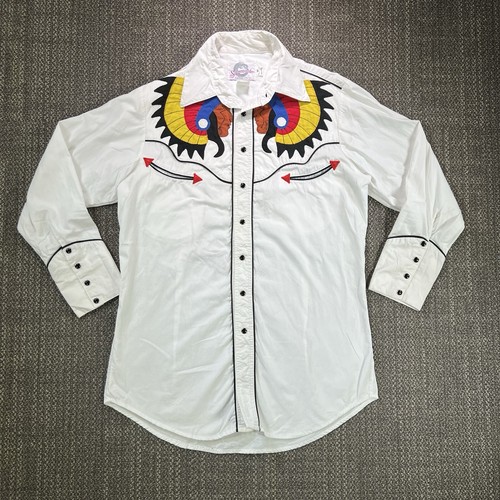 Vtg 70s Salaminder Kansas City Western Shirt Mens M Pearl Snap Native American - Picture 5 of 24