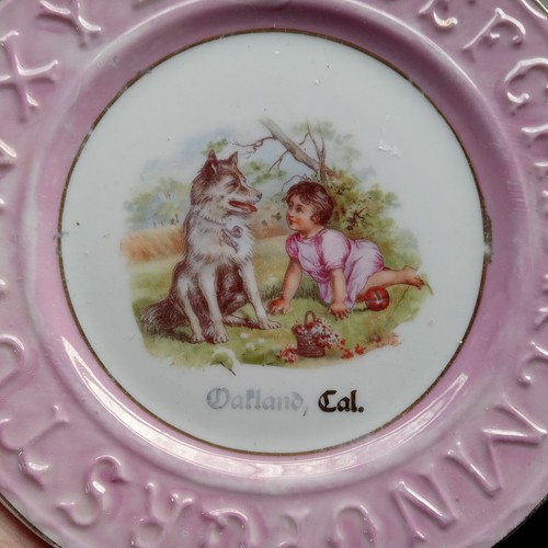 1890s PORCELAIN OAKLAND,CAL SOUVENIR ABC PLATE CHILD'S ALPHABET PLATE GIRL & DOG - Picture 2 of 5
