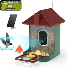 Smart Bird Feeder with Camera, 5200mAh Battery + Solar Panel, 2K Live View, AI