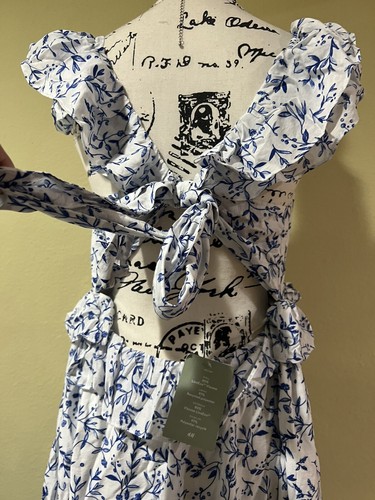 NWT H &M Conscious Collection Romantic Dress XL Ruffles Lined Open Tie Back D8 - Picture 7 of 10