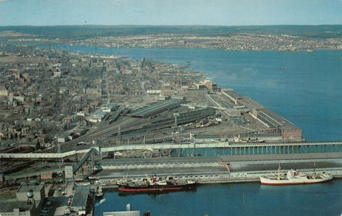 Halifax Canada Harbor 1950s Train Railway Station Depot Aerial Vtg Postcard P8