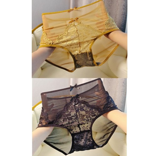 Ladies High Waist Full Lace Panties French Knickers Transparent Sexy Briefs - Picture 30 of 47