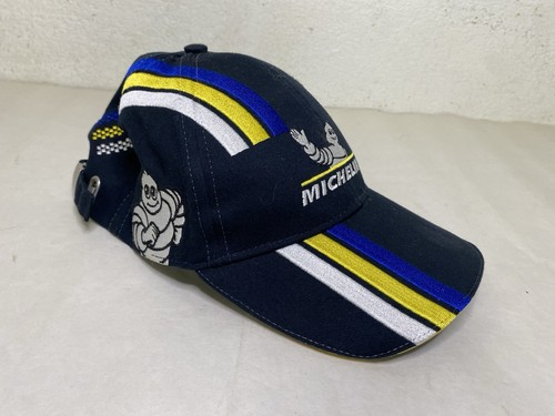Vintage Michelin Racing Mütze Cap Retro gestreift verstellbar Erwachsene blau schwarz