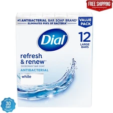Dial Antibacterial Bar Soap, Refresh & Renew, White, 4 oz, 12 Bars