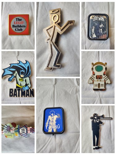 Verschiedene Vintage Pins Anstecker: Batman, Elvis, Astronaut, Heiliger + mehr kostenloser Versand