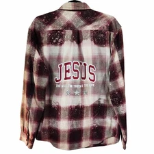 Jesus The Way The Truth The Life Christian Upcycled Plaid Shirt, Women's L