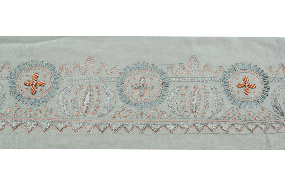 Cinta con cuentas a mano sushila vintage gris borde de sari artesanía india Foto 2 de 4