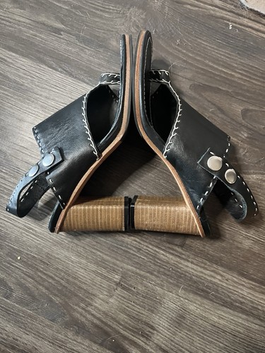 Free People Marlowe Heels Sandals Size 7.5 Black Leather Block - Picture 4 of 10