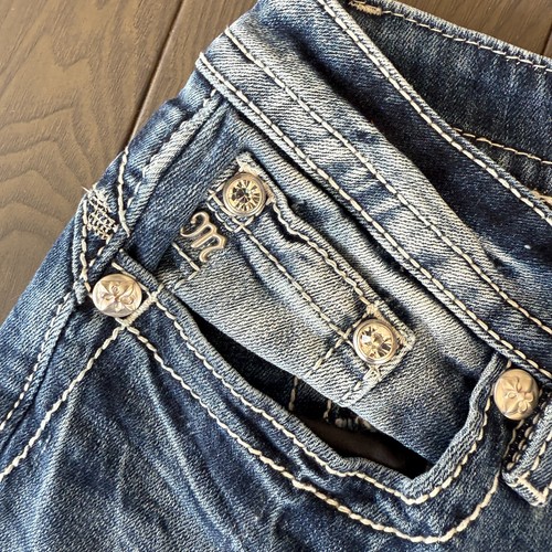 Miss Me Jeans Mid Rise Bootcut Womens 32x34 Blue Embellished Stretch Denim *READ - Picture 14 of 17