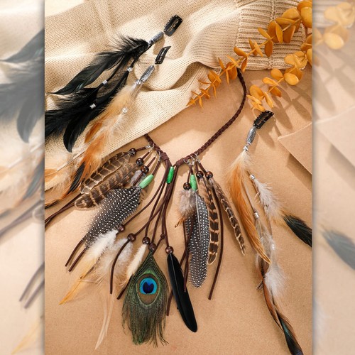 3 Pack Feather Hair Clips and 1 Boho Feather Headband Hippie Hair Extensions ... - Picture 7 of 7
