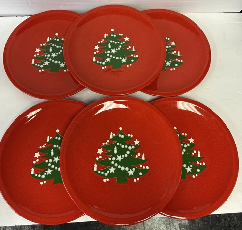 Waechtersbach Christmas Tree 10” Dinner Plates Red Germany Lot of 6