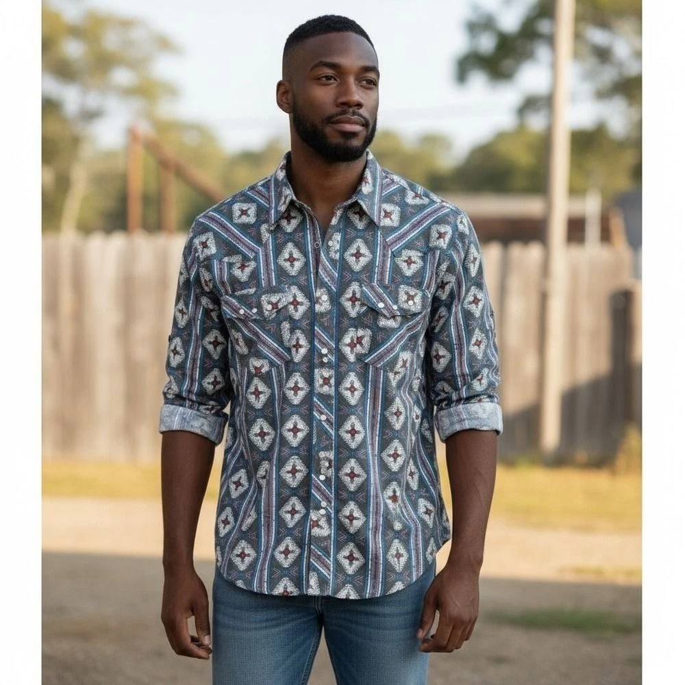 Denim Western Vintage Casual Shirts for Men for sale | eBay