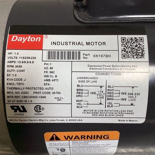 Motore DAYTON 6K197 uso generale 1cv 3450rpm - Foto 5 di 5