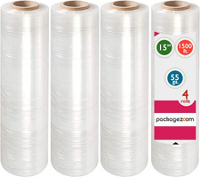4 Rolls 15" X 1500 Ft Stretch Wrap Heavy Duty, 55 Gauge High Performance Stretch