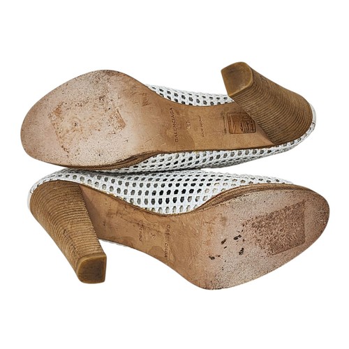 Balenciaga Paris Perforated White Leather Heels Women's Size 8 US 5 UK 38 EUR - Picture 14 of 15