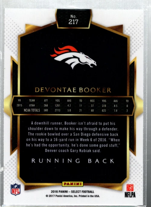 A6743- 2016 Select Prizm Tri Color #217 Devontae Booker - ( ROOKIE) - Image 2 of 2