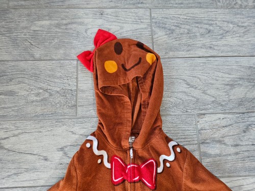 Girls AME One Piece Gingerbread Hooded Pajama Full Zip Christmas Size Medium 8 - Picture 7 of 10