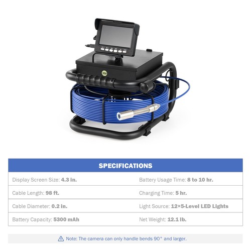 Sewer Camera 4.3 In LCD Monitor 100FT/30M HD Drain Pipe Inspection Camera 32GB - Picture 7 of 8