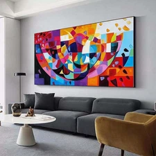 Red Blue Abstract Texture Hand Painted Oil Painting Canvas Living Room Decor 