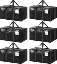 6 Pack Extra Heavy Duty Large Moving Bags with Strong Zipper & Comfortable Handl