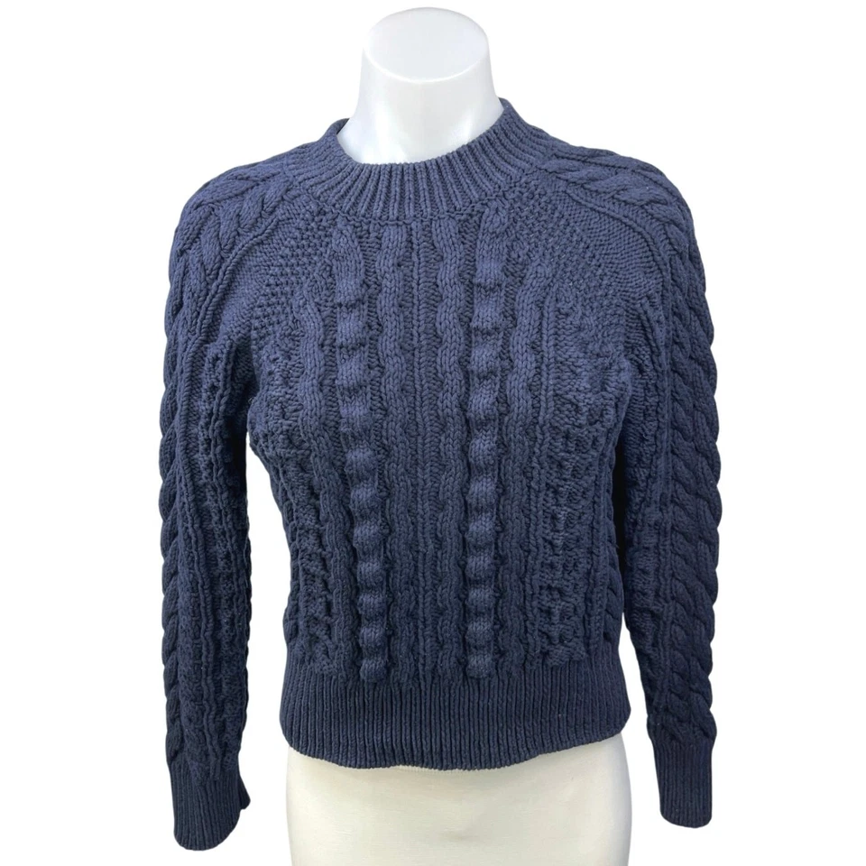 Suéter Top Pullover Para Mujer COS Azul Marino Tejido con Cable Mezcla Orgánica Pesada Talla XS Foto 4 de 4