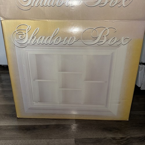 White Wood Wall Hanging Shadowbox Recessed 7 Cubed Shelf Flush Mount Fancy Trim - Picture 15 of 15