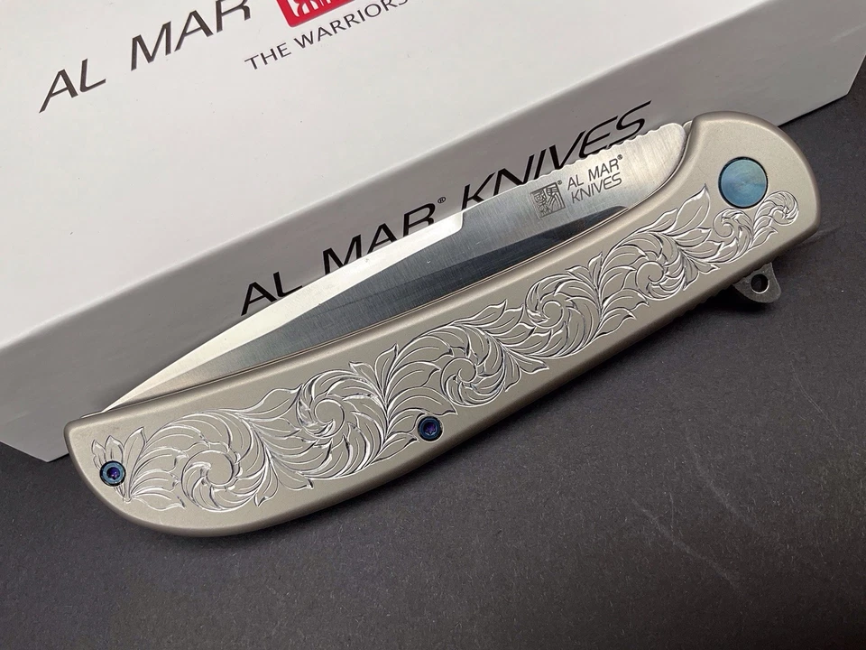 Hand Engraved Knife Al Mar Ultra Thin Framelock Satin AMK4119 Stainless - Image 3 of 4