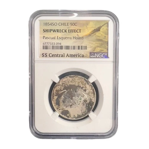 1854 SS Central America Shipwreck Chile 50 Centavos Silver Coin NGC Genuine