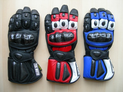 Guantes de moto Guantelete Cuero Fibra de carbono - Rojo Azul Gris o Negro - Imagen 1 de 17