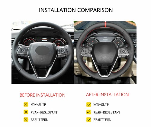 Black Non-slip Leather Car Steering Wheel Cover for Toyota Avalon Camry 2018- - Picture 7 of 15