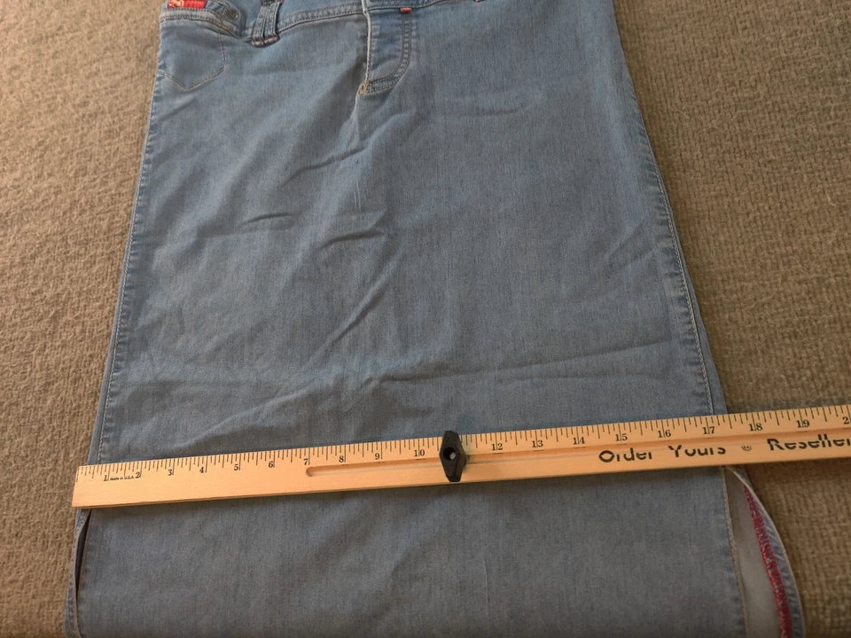 Falda Denim Larga Roja Ecko Ranura Lateral Línea A Mujer 11 Lavado Ligero Modesto Retro Y2K Foto 3 de 4