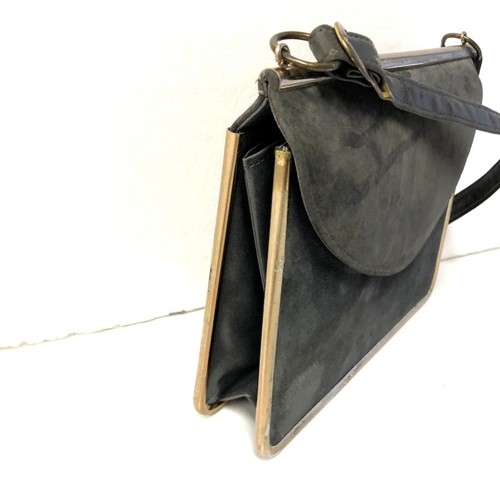 Vintage 60's Gray Suede Satchel METAL Framed Hand Bag Mod RETRO CHIC Purse - Picture 3 of 10
