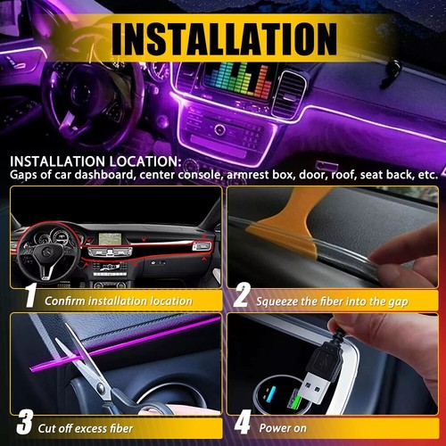 Car Interior Ambient Lighting APP Neon LED Light Trim Glow Optic Fiber Strip H - Bild 8 von 16