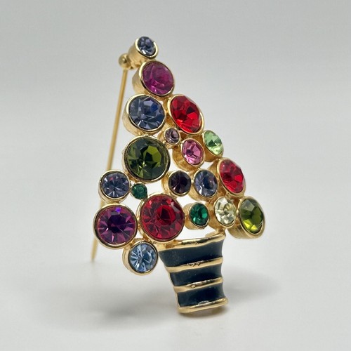 Broche de Colección Joan Rivers Firmado Árbol de Navidad Coloridos Estrás Estado Como Nuevo - Imagen 5 de 6