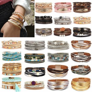 Women-Multilayer-Leather-Bracelet-Fashion-Magnetic-Clasp-Bangle-Wristband-Cuff