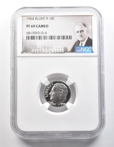 1964 Roosevelt Dime Blunt 9 PF69 Cameo NGC *9505