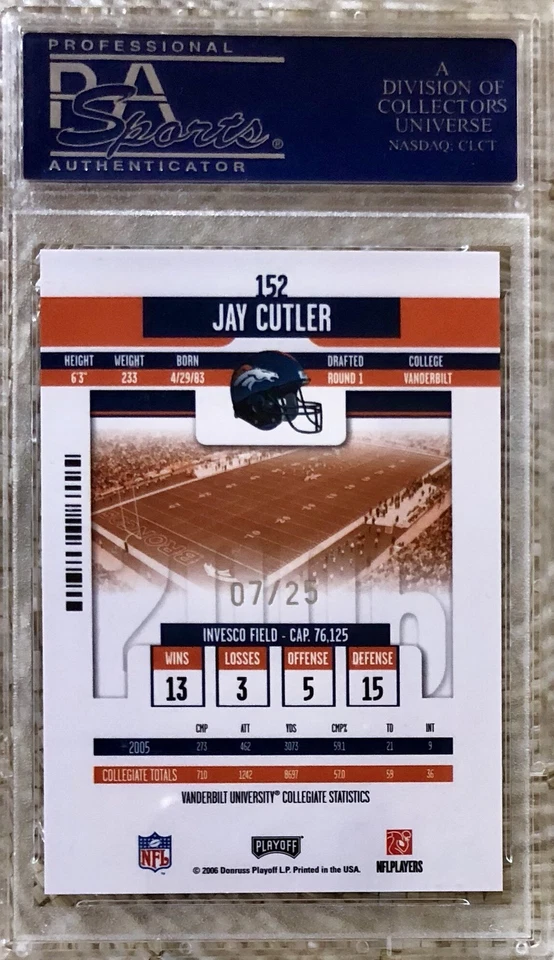 2006 PLAYOFF CONTENDERS PLAYOFF TICKET /25 JAY CUTLER RC PSA 10 POP 1 - Image 2 of 2