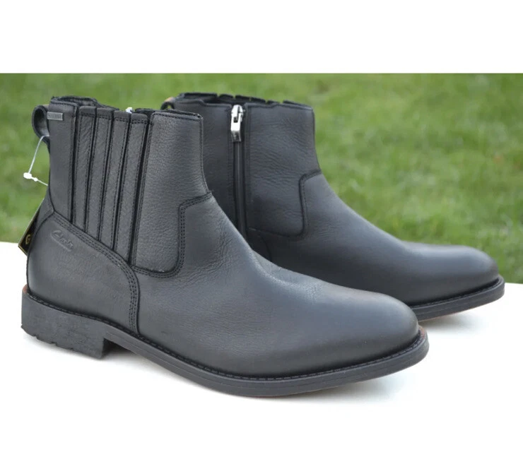 Clarks Men s Waterproof Chelsea Boot FOXWELL UP GTX Black Leather UK 9.5 G EU 44